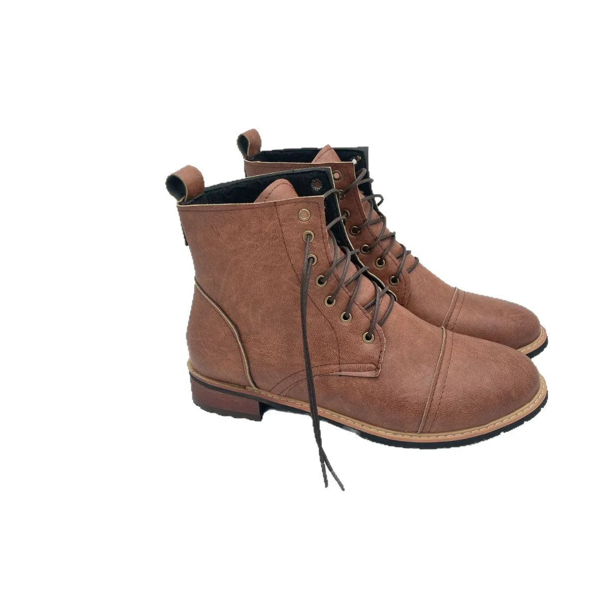 Men's casual ankle boots Martin boots buckle closure square toe artificial leather rubber sole low top solid colour
