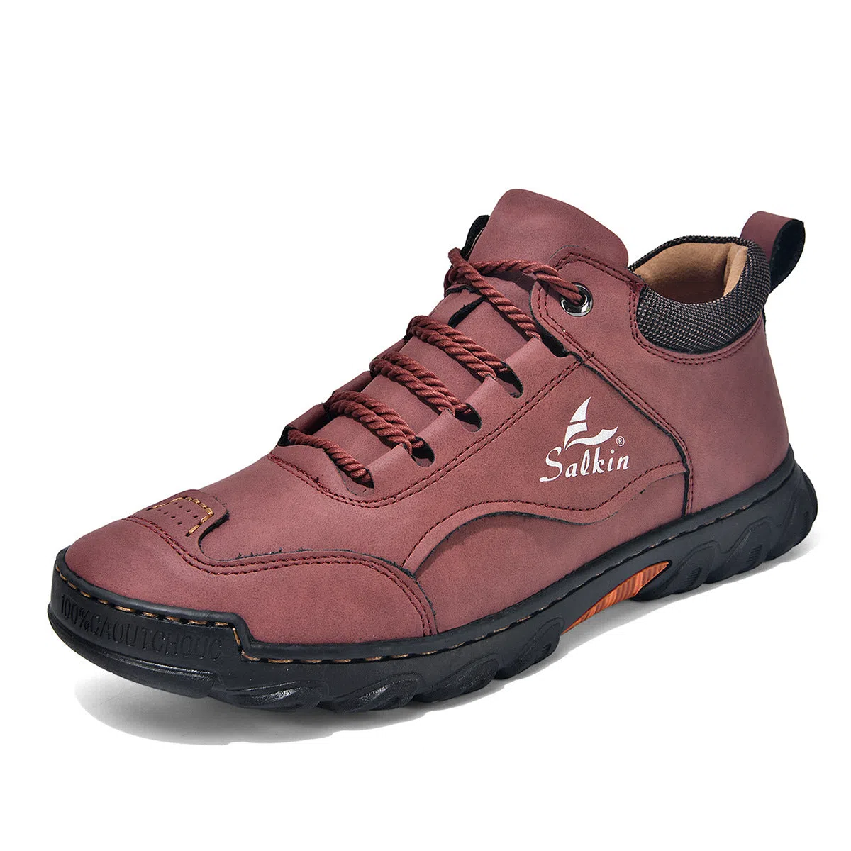 Flat lace-up casual hiking shoes in beige with PU upper, rubber sole, and round toe