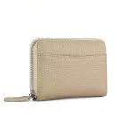 Genuine leather zipper coin storage bag in multiple colour options showing sewing line details