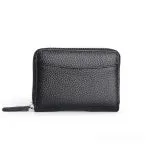 Genuine leather zipper coin storage bag in multiple colour options showing sewing line details