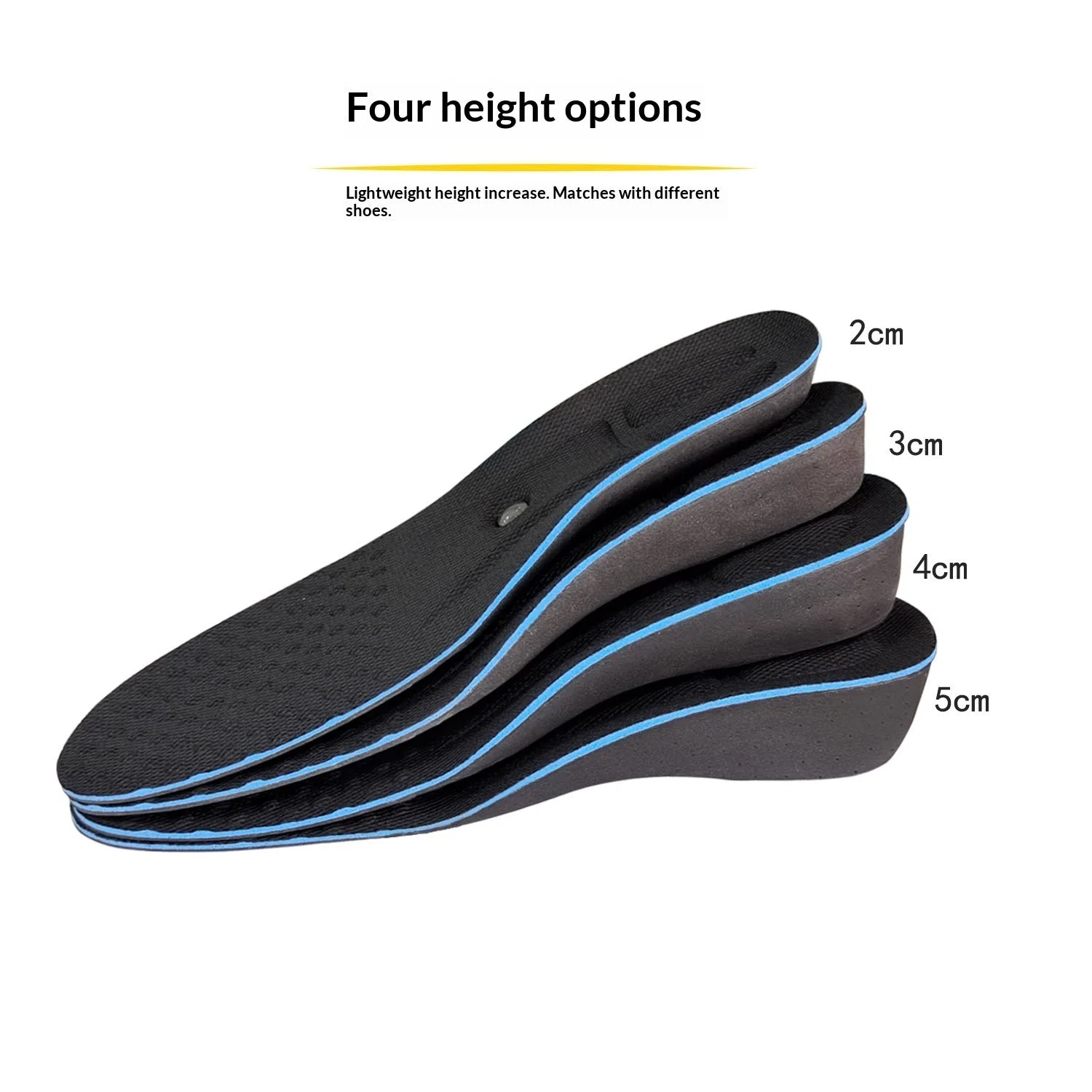 Magnetic massage EVA cushioned height-increasing insoles in 2cm, 3cm, 4cm, 5cm for unisex sports and leisure