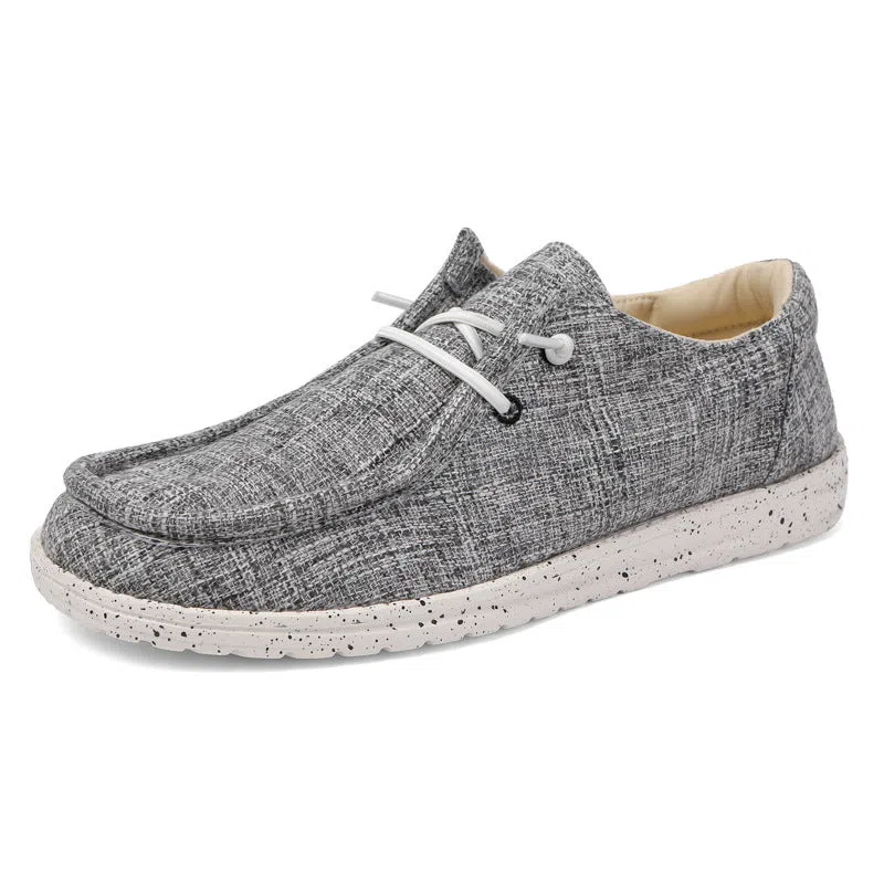 Men's canvas casual loafers in solid colour, flat heel, round toe, low top design