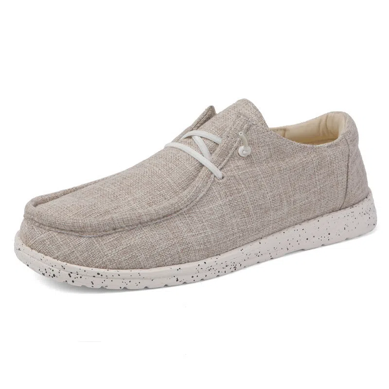 Men's canvas casual loafers in solid colour, flat heel, round toe, low top design