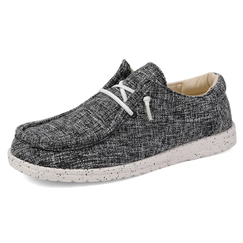 Men's canvas casual loafers in solid colour, flat heel, round toe, low top design
