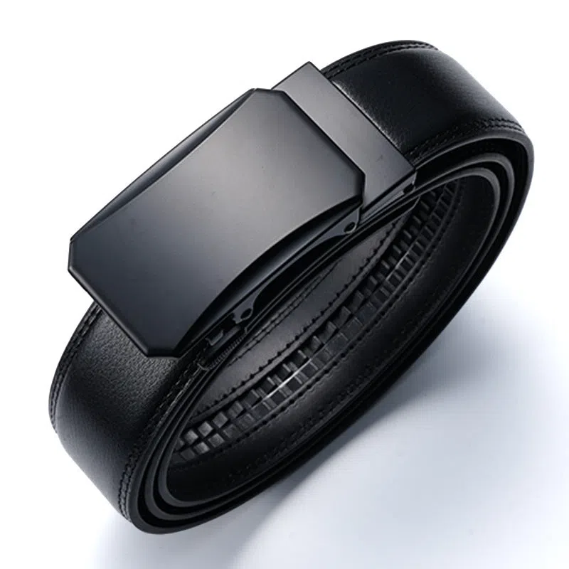Genuine leather men's belt and wallet combo set with alloy buckle in black and brown, includes gift box