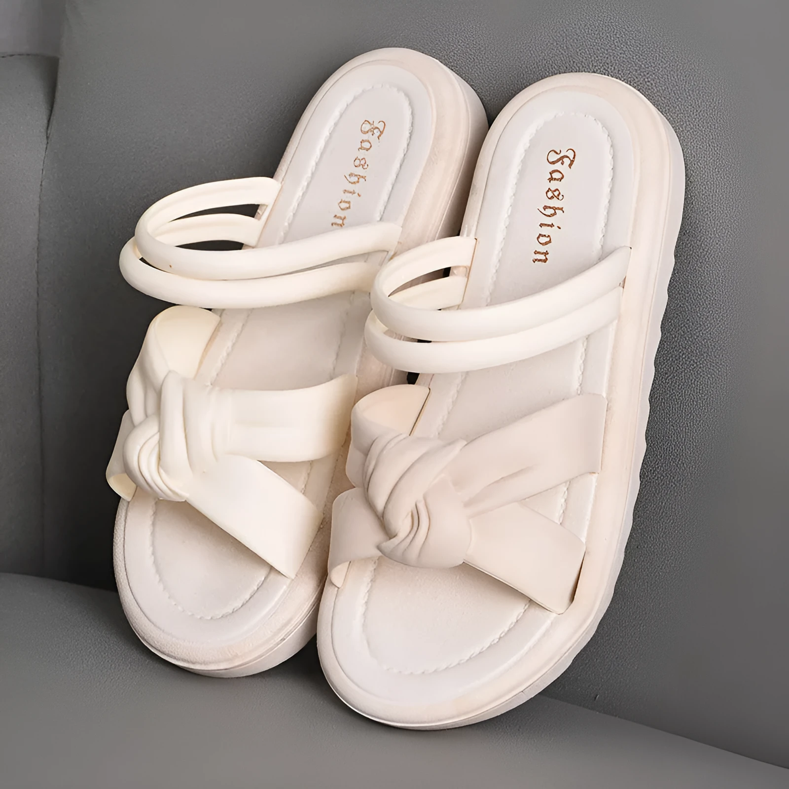 Women's black and white two-way wear sandals with soft thick back and non-slip PVC sole.