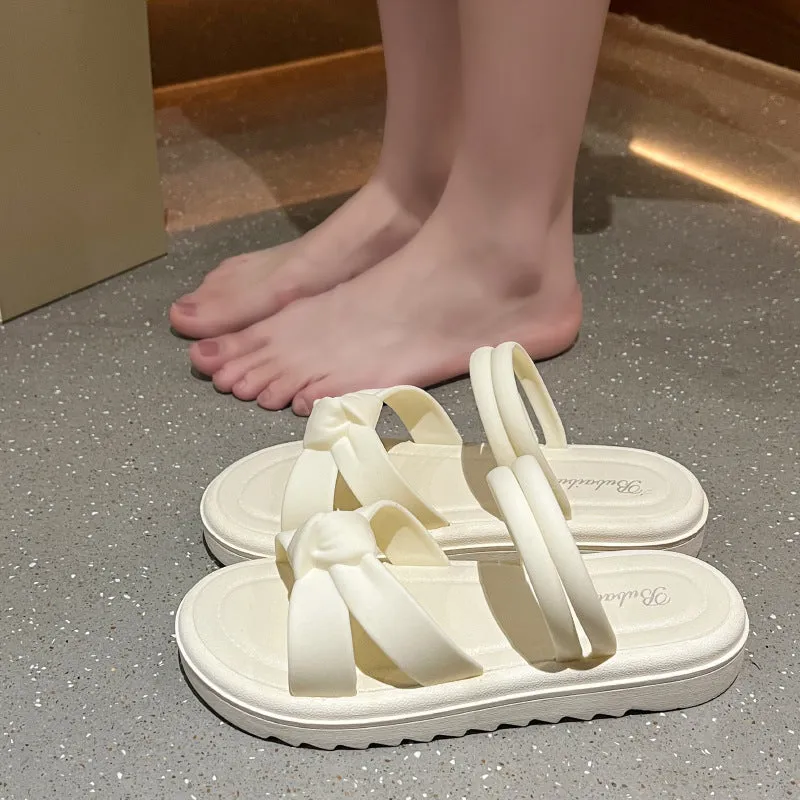 Women's black and white two-way wear sandals with soft thick back and non-slip PVC sole.