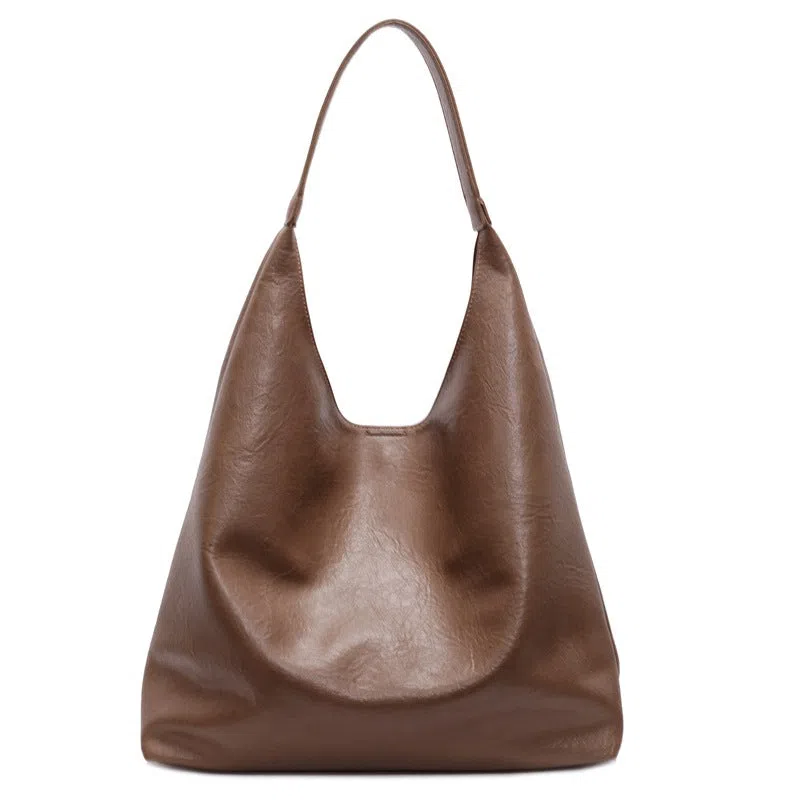 Women's soft PU single shoulder bucket bag in Coffee, Black, Brown, or Mud colour with phone pocket