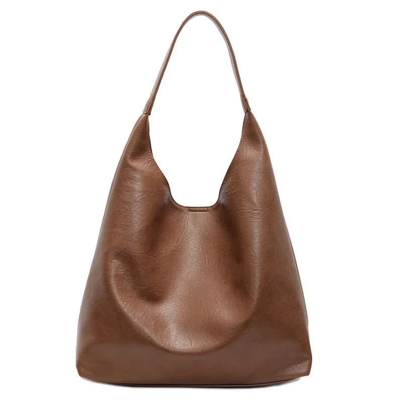 Women's soft PU single shoulder bucket bag in Coffee, Black, Brown, or Mud colour with phone pocket