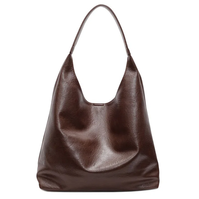 Women's soft PU single shoulder bucket bag in Coffee, Black, Brown, or Mud colour with phone pocket