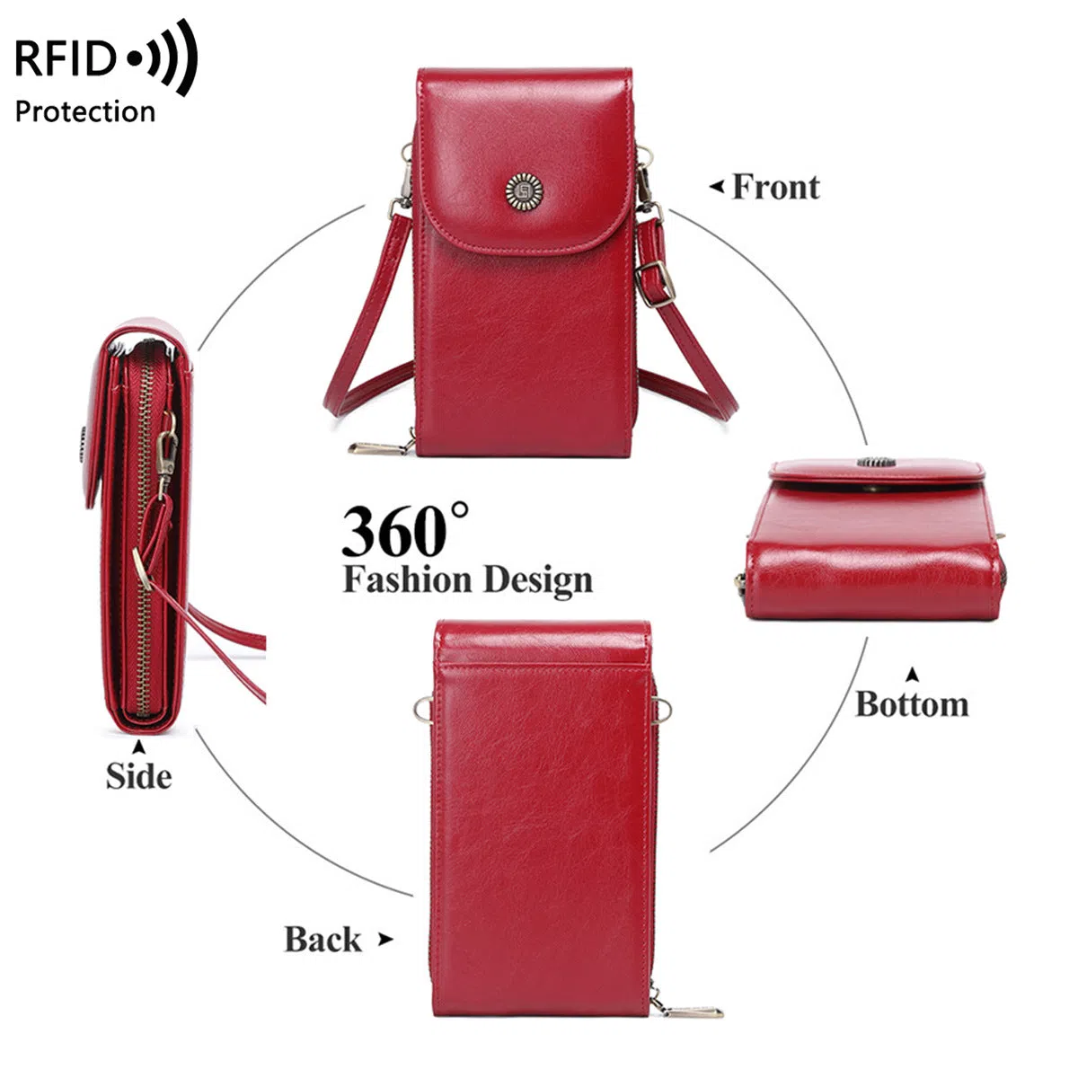 Anti-magnetic retro wax leather phone bag crossbody case in five colours with card slot