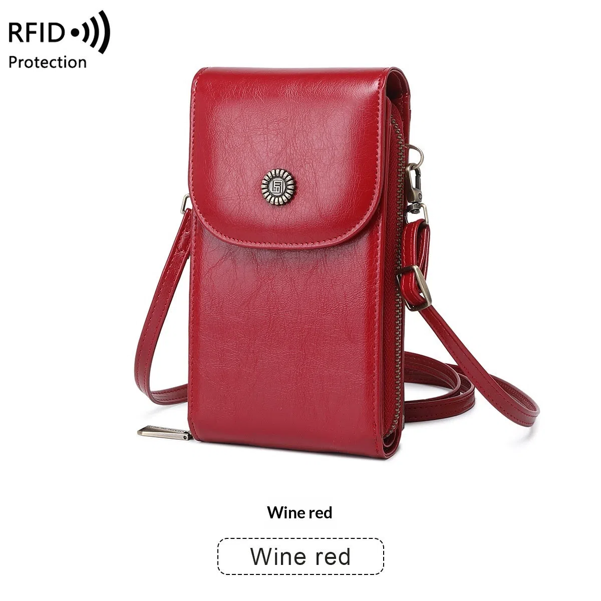 Anti-magnetic retro wax leather phone bag crossbody case in five colours with card slot