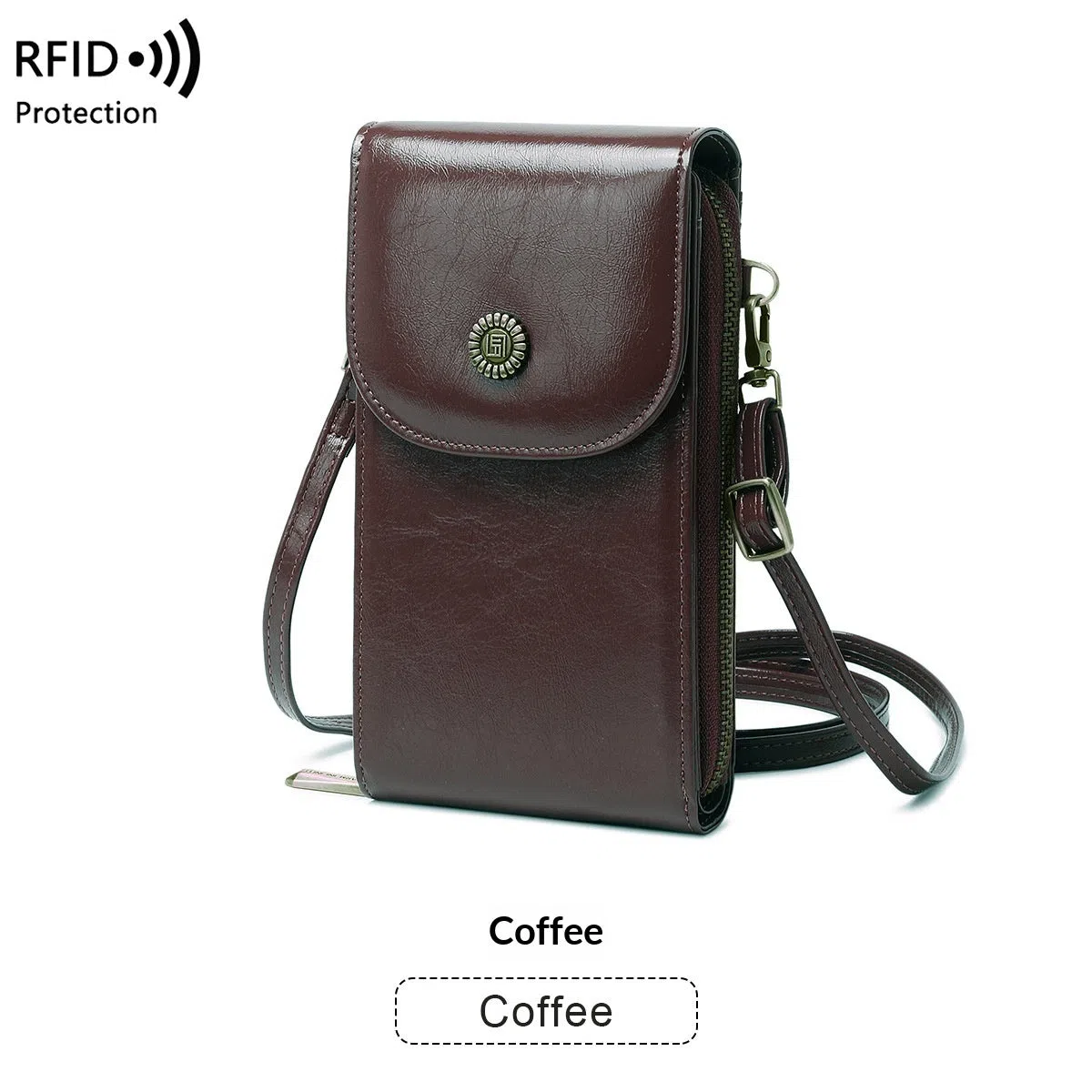 Anti-magnetic retro wax leather phone bag crossbody case in five colours with card slot