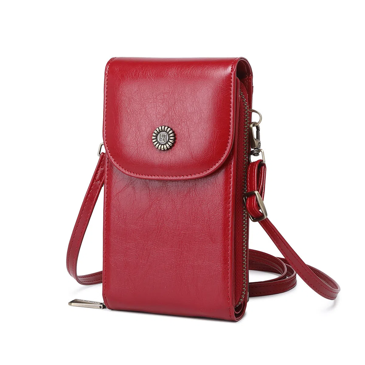 Anti-magnetic retro wax leather phone bag crossbody case in five colours with card slot