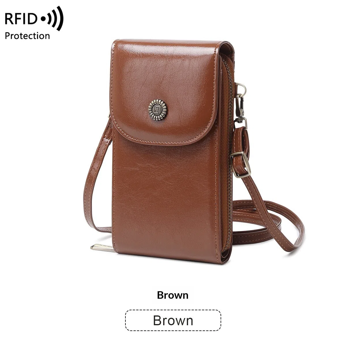 Anti-magnetic retro wax leather phone bag crossbody case in five colours with card slot