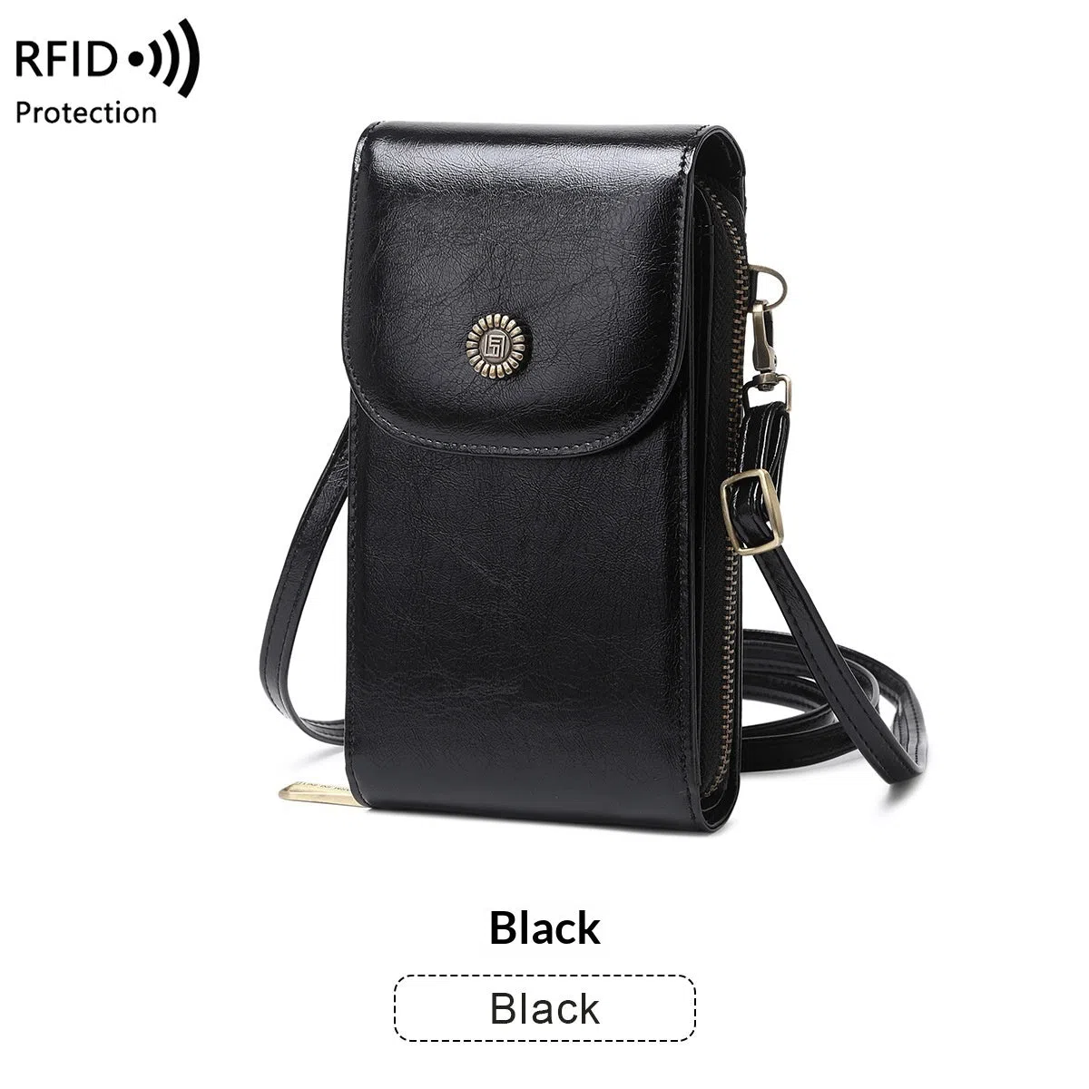 Anti-magnetic retro wax leather phone bag crossbody case in five colours with card slot
