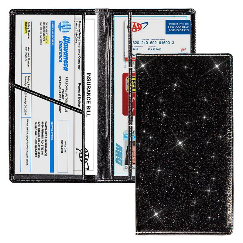 PU leather car document wallet for insurance and registration papers in black colour.