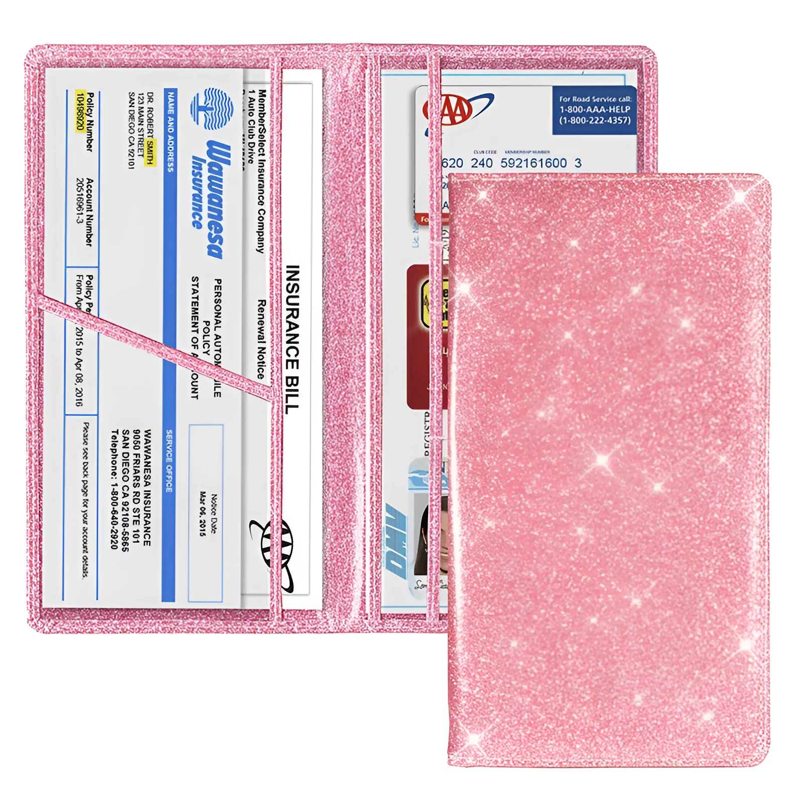 PU leather car document wallet for insurance and registration papers in black colour.