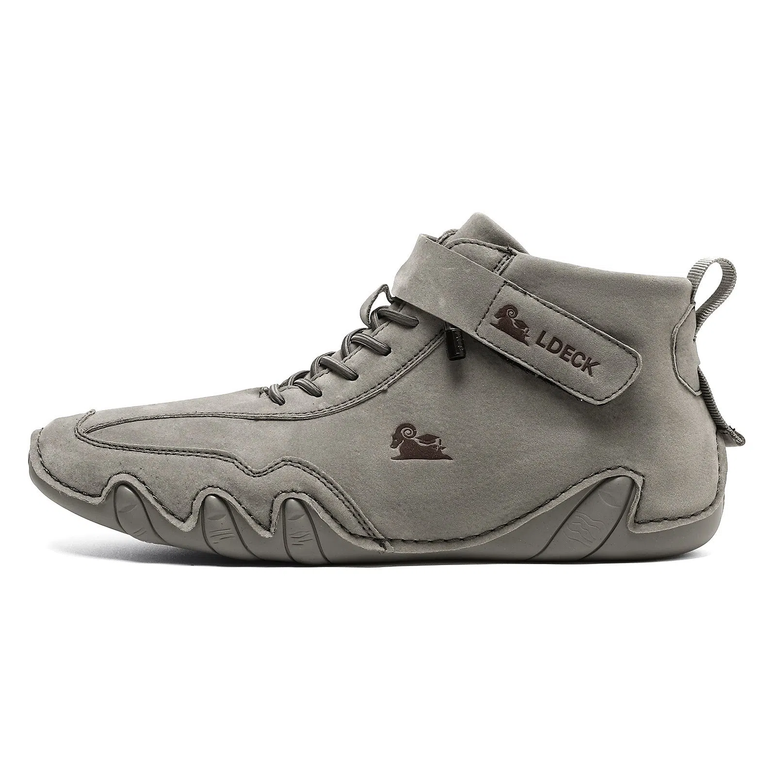 High-top octopus-style Martin boots in solid colour, microfiber upper with stitched seams, round toe, rubber sole