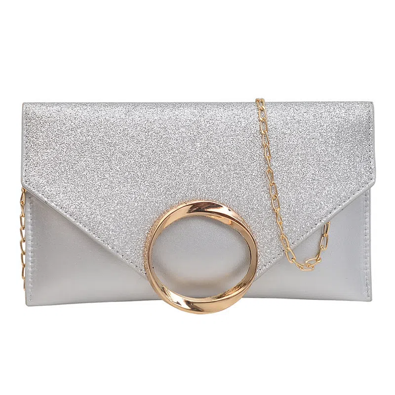 Women's crossbody shoulder bag in PU with sequins, horizontal rectangular shape, available in Black, Pink, and Silver