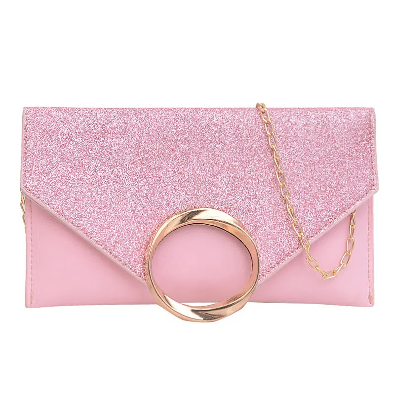 Women's crossbody shoulder bag in PU with sequins, horizontal rectangular shape, available in Black, Pink, and Silver