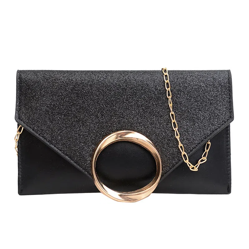 Women's crossbody shoulder bag in PU with sequins, horizontal rectangular shape, available in Black, Pink, and Silver