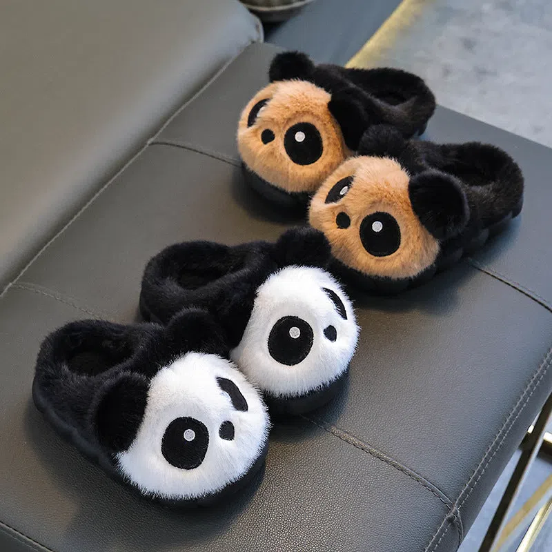 Children winter cotton slippers with fleece lining and imitation mink velvet upper in white and coffee colours