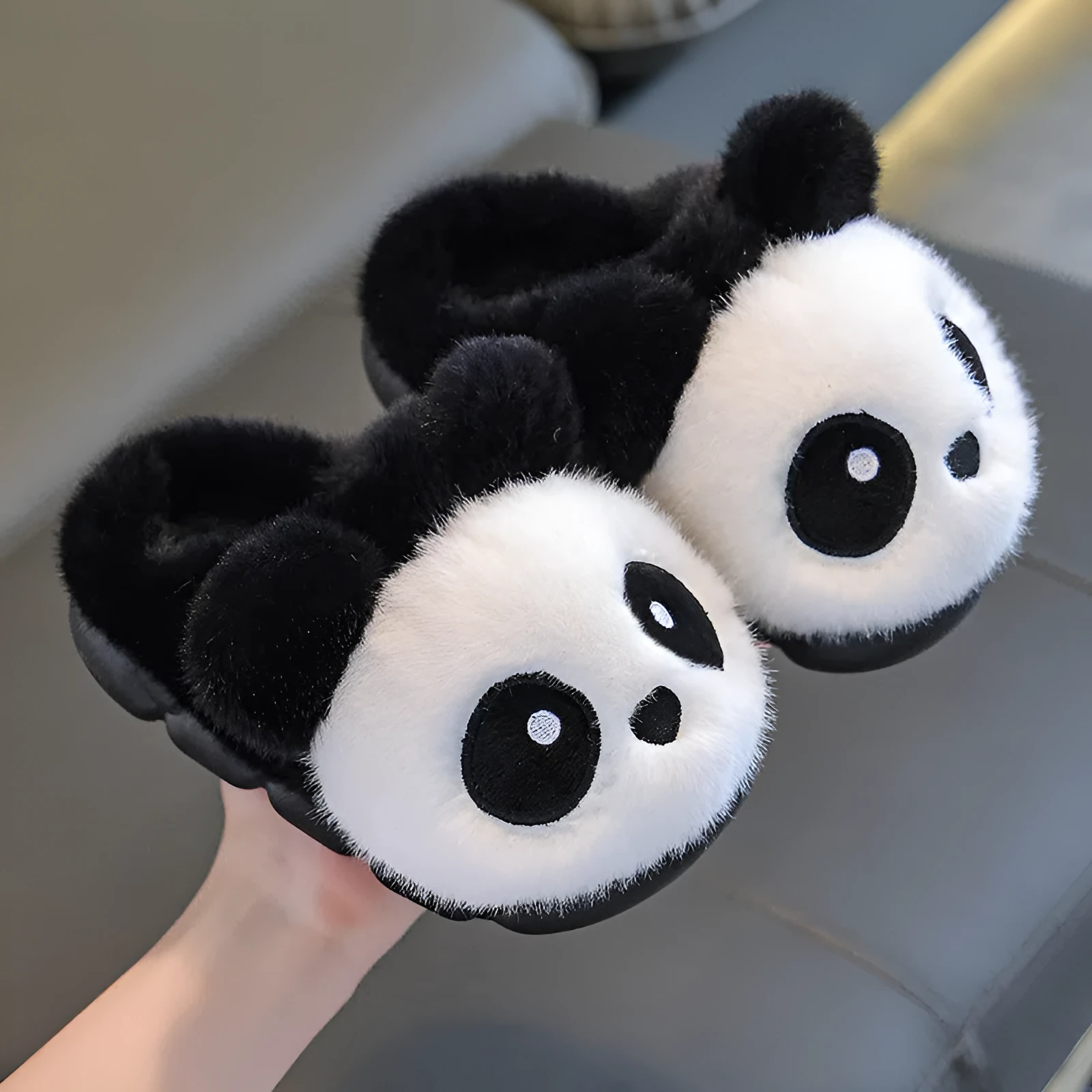 Children winter cotton slippers with fleece lining and imitation mink velvet upper in white and coffee colours