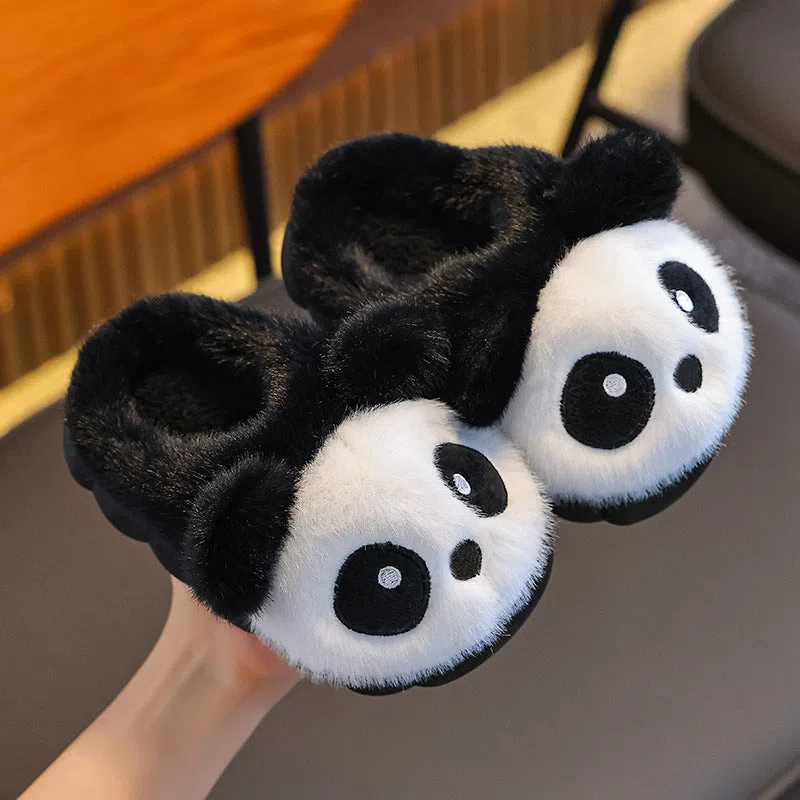 Children winter cotton slippers with fleece lining and imitation mink velvet upper in white and coffee colours