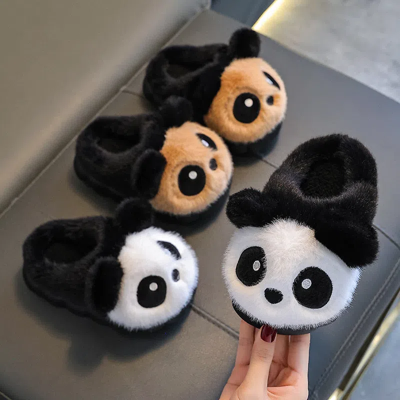 Children winter cotton slippers with fleece lining and imitation mink velvet upper in white and coffee colours