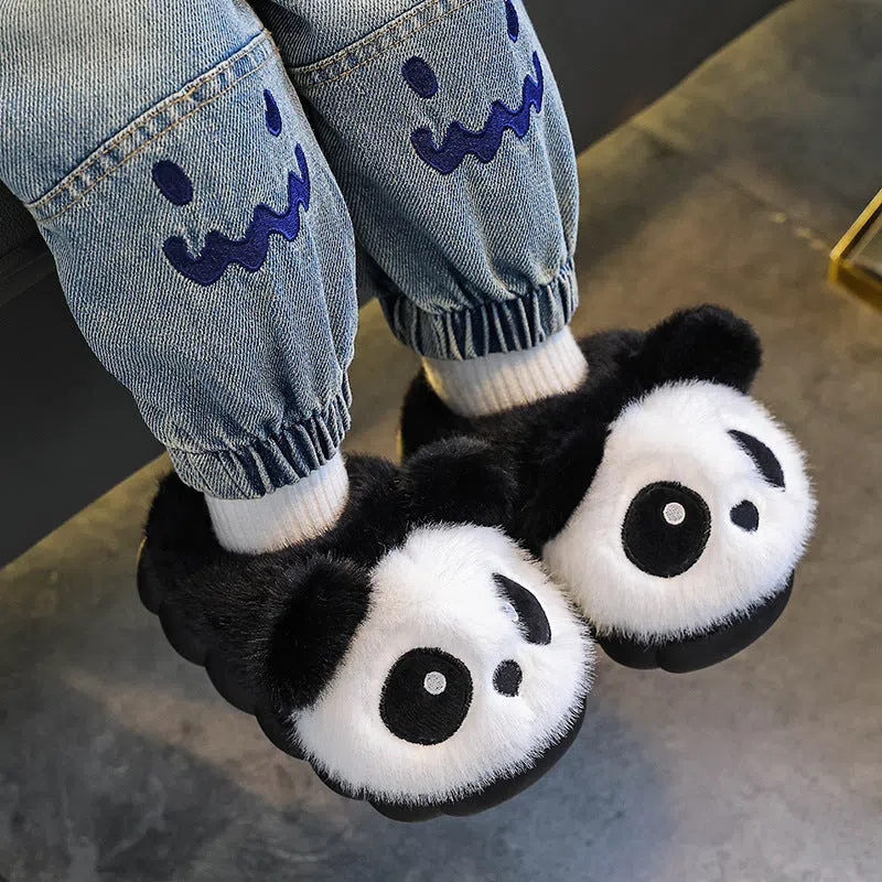 Children winter cotton slippers with fleece lining and imitation mink velvet upper in white and coffee colours