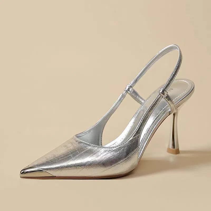 Women's pointed-toe colour-block stiletto heels in black with 7cm heel, PU upper, side view