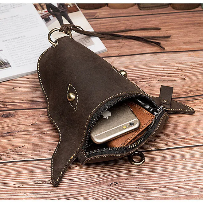 Men's belt ox-head waist bag mini size PU material solid colour black brown casual travel hands-free bag