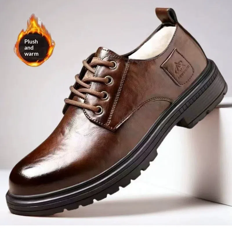 Black casual PU leather lace-up slip-on loafer shoes with flat heel and round toe