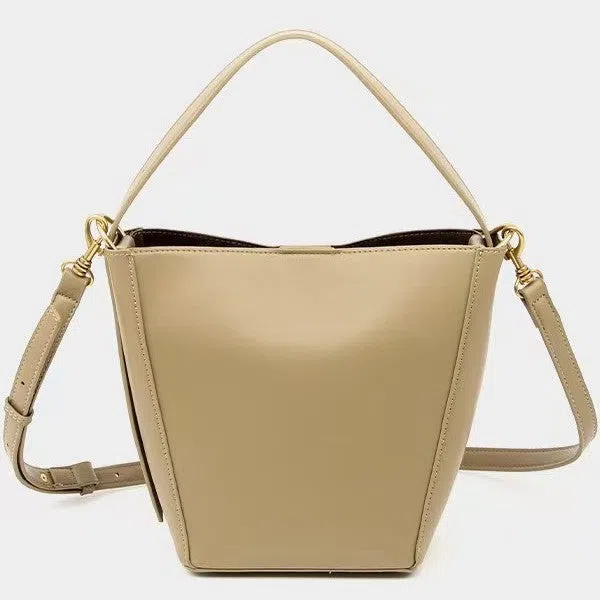 Urban minimalist crossbody shoulder bag in bucket style, PU material, solid colour, three-dimensional outer pocket, available in black, army green, and wine red