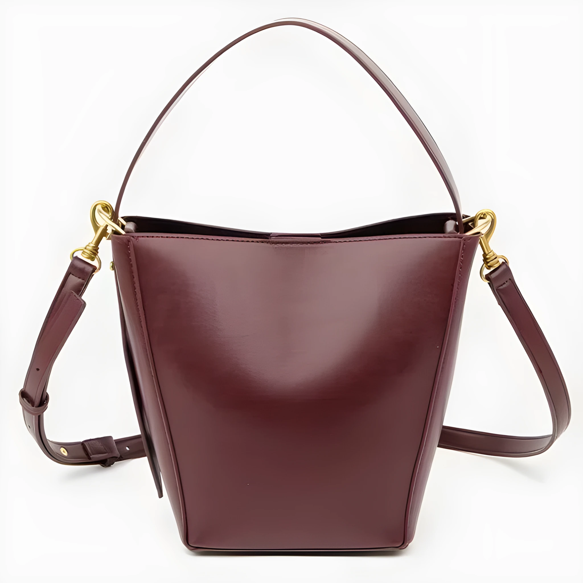 Urban minimalist crossbody shoulder bag in bucket style, PU material, solid colour, three-dimensional outer pocket, available in black, army green, and wine red
