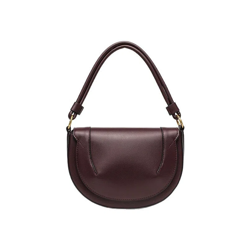 Medium PU saddle bag with magnetic clasp in black oval shape 16x24x8.5cm women's handbag