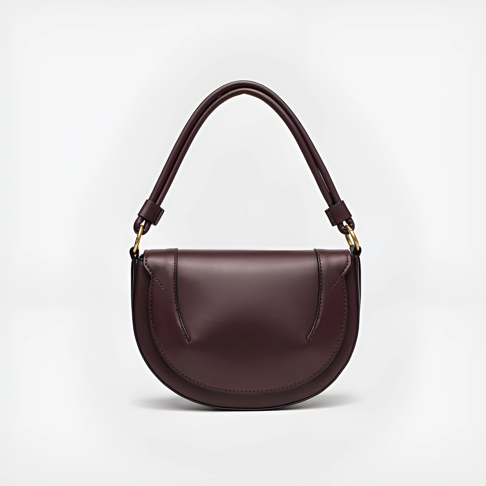 Medium PU saddle bag with magnetic clasp in black oval shape 16x24x8.5cm women's handbag