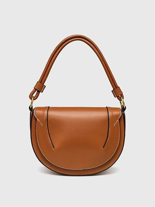 Medium PU saddle bag with magnetic clasp in black oval shape 16x24x8.5cm women's handbag
