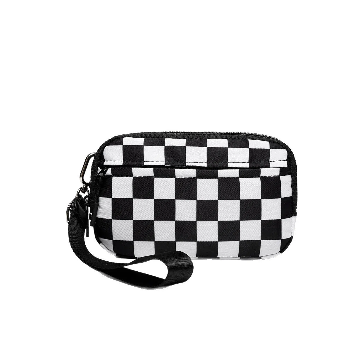 Women's crossbody bag in beige plaid with single shoulder strap, soft Oxford cloth, horizontal rectangular shape, and printed design