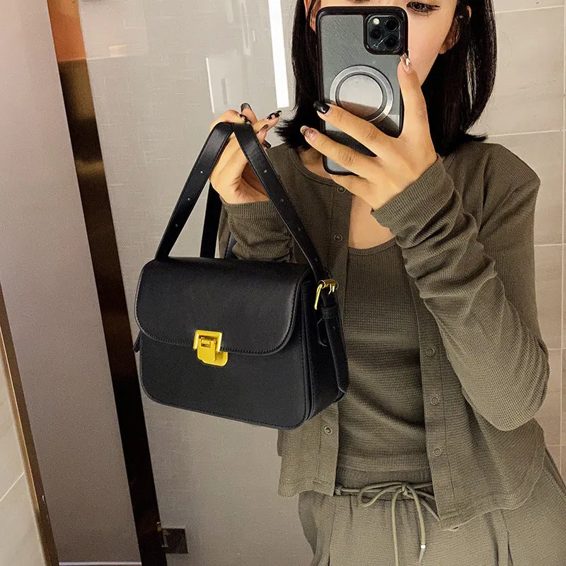 Women's soft PU leather cross-body bag in horizontal square shape showing texture detail and colour options