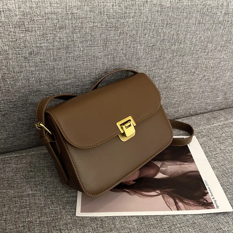 Women's soft PU leather cross-body bag in horizontal square shape showing texture detail and colour options