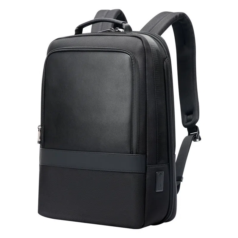 Men's commuter nylon backpack in black with stitched design and 20-35 litre capacity