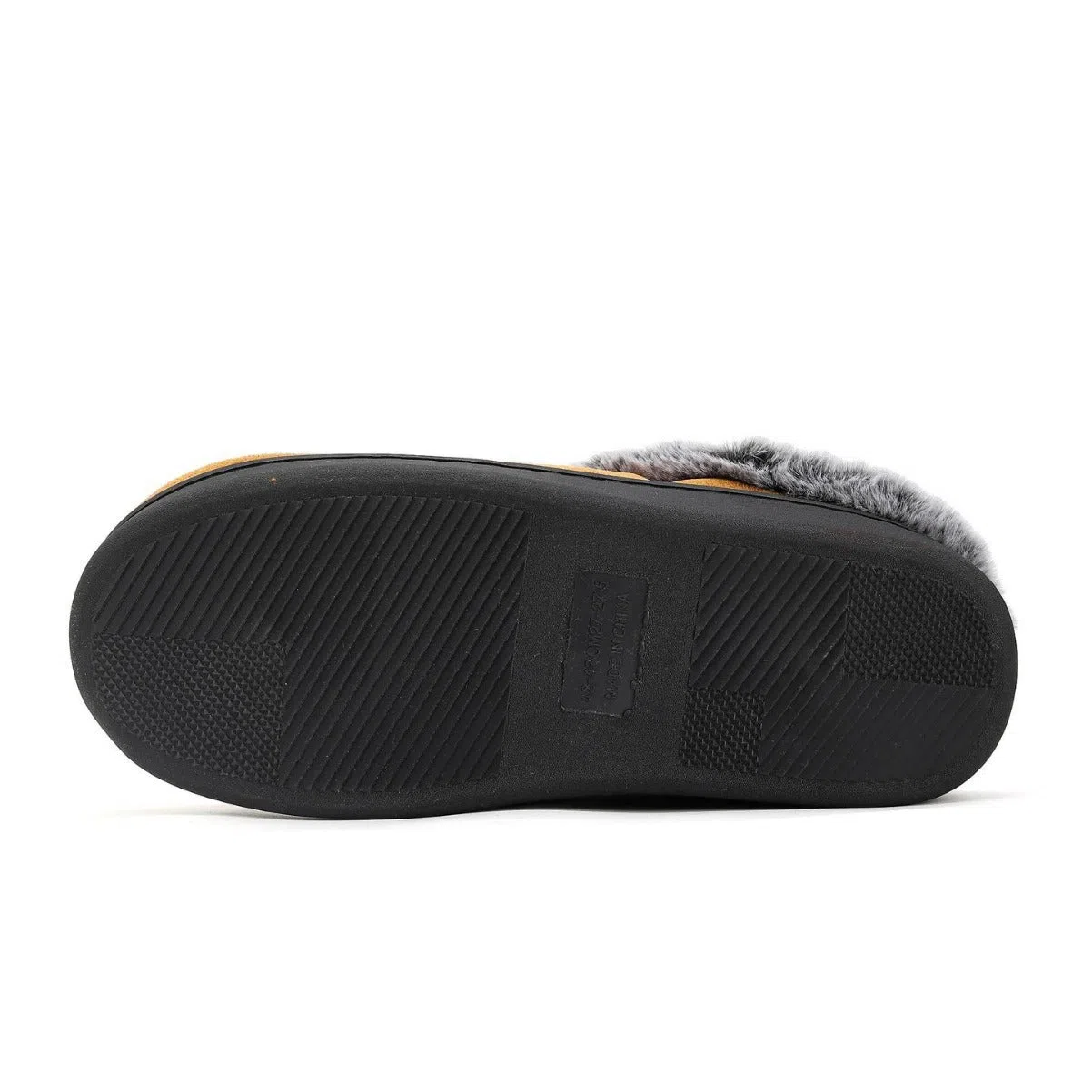 Fleece-lined thickened cotton slippers with plaid pattern and non-slip TPR sole in khaki colour