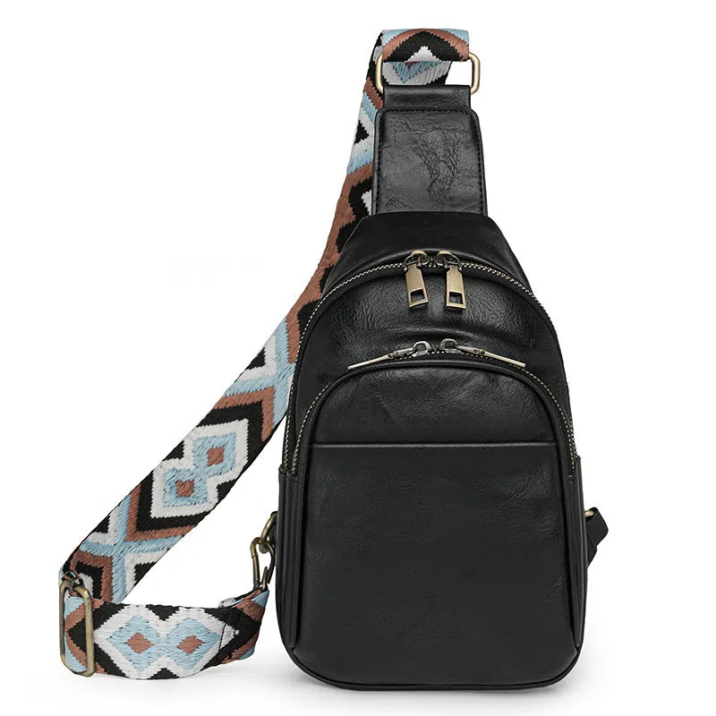 Women's vintage crossbody bag in tan PU with patchwork design and phone pocket
