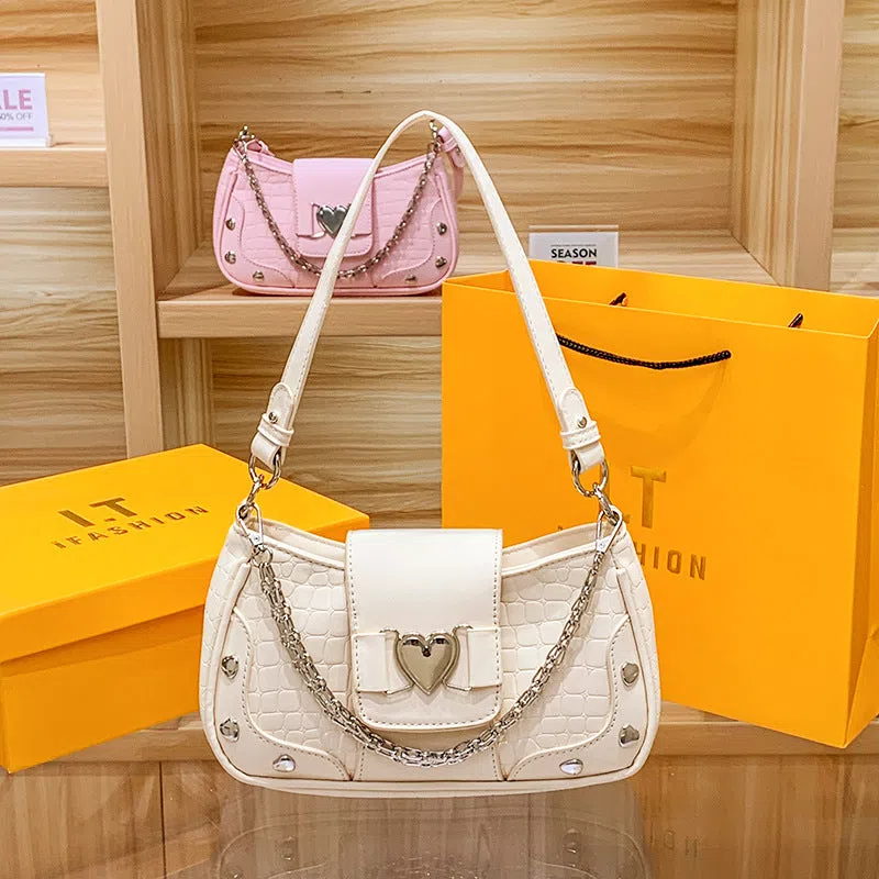Caring Leisure soft PU leather shoulder crossbody bag in retro European American style, 24cm x 7cm x 13cm, Pink colour