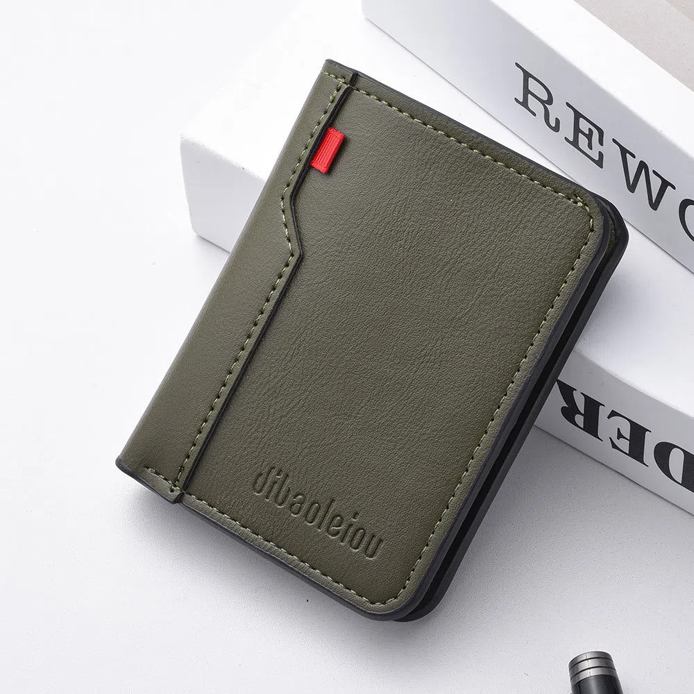Vertical men's wallet in solid colour PU with visible stitching, ultra-lightweight design, available in black