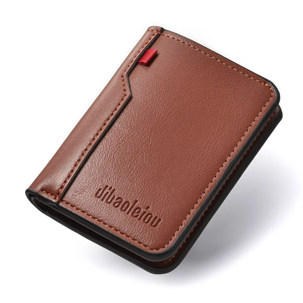 Vertical men's wallet in solid colour PU with visible stitching, ultra-lightweight design, available in black