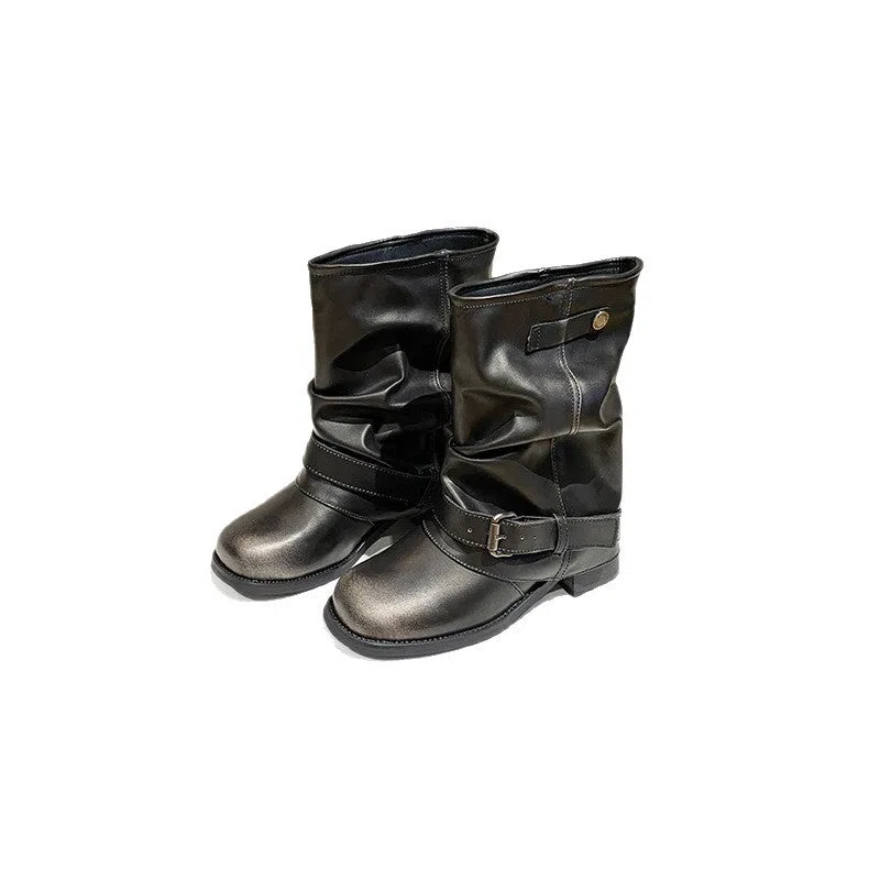 Women's pleated Dr Martens style boots in brown with chunky heel and waterproof platform