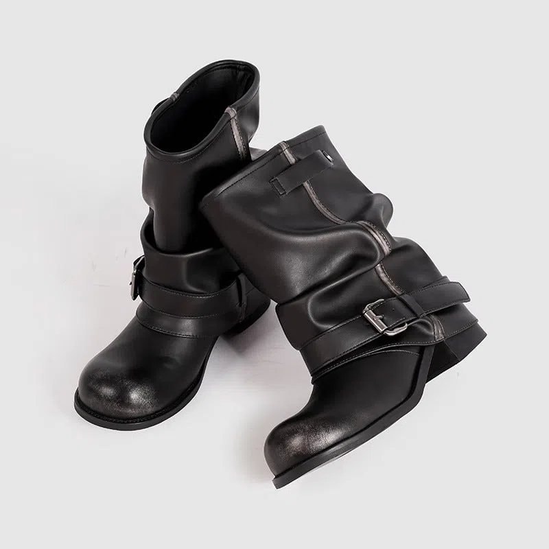 Women's pleated Dr Martens style boots in brown with chunky heel and waterproof platform